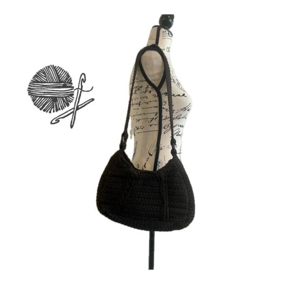 Handmade Handbags - BOHO HANDMADE CROCHET SHOULDER BAG DARK MOCCA COLOR VERSATILE TRENDY GRANNY MADE